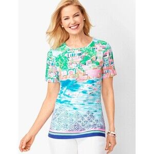 Talbots Cotton Crewneck T-Shirt Destination Print Italy Vacation Women's Size 2X